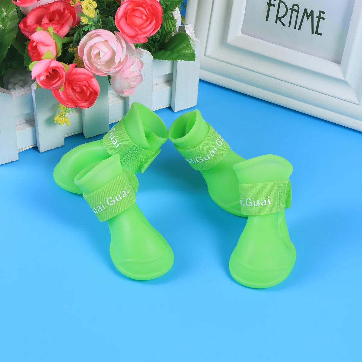 

PVC Environmental Pet Dog Rain Boots Flexible Waterproof Anti-Slip Size M Green Easy to Put on and Take Off Comfortable