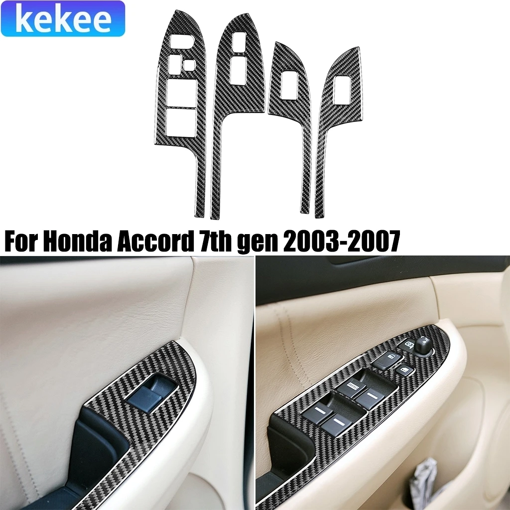 For Honda Accord 7th Gen 2003-2007 Carbon Fiber Window Lifting Control Panel Interior Cover Stickers Auto Trim Car Accessories