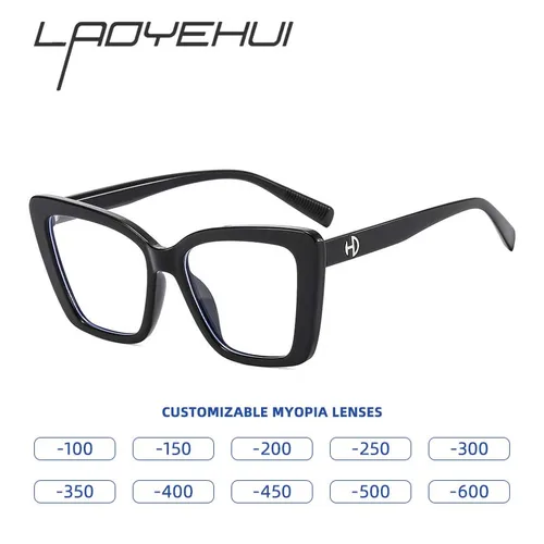 Imagen 2 del producto Gafas Retro de montura gruesa para miopía para mujer, anteojos de lectura antiluz azul, gafas graduadas, Ojo de gato, dioptrías 0 a 600
