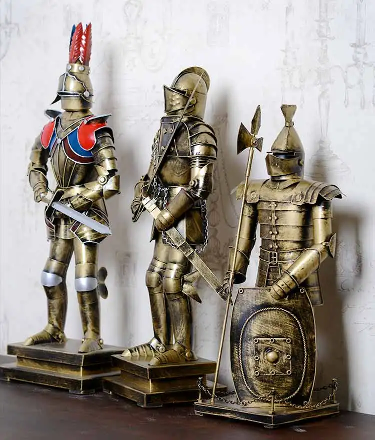 Imagem -03 - Retro Ferro Medieval Armadura Romana Guerreiro Arte Estátua Decoração de Casa Loja e Bar Decoração Grande Fashion Gift 45cm Js621