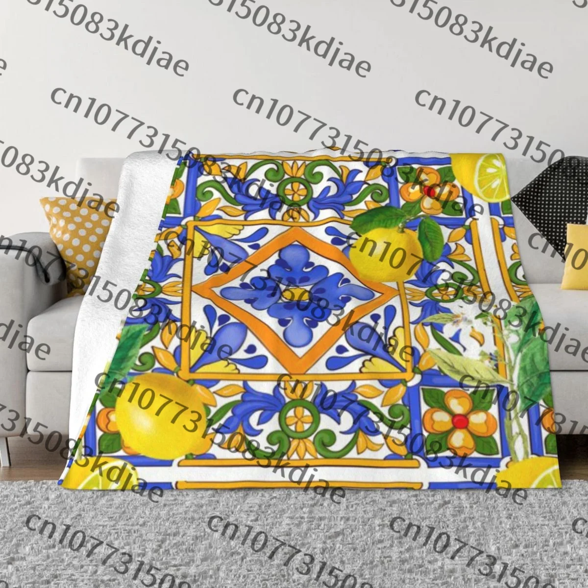 Summer ,Sicilian Tiles ,citrus,oranges,majolica,lemons ,Mediterranean An Ultra-Soft Micro Fleece Blanket