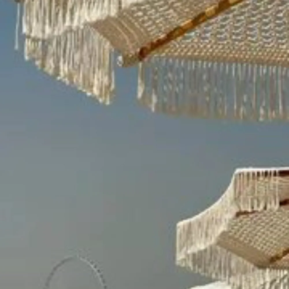 Luxury Crochet Patio Wooden Umbrella  Handmade Cotton Tassels and Macrame Ropes with Fringe