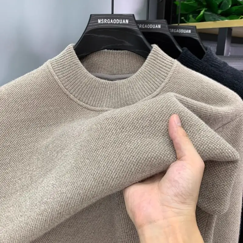 

Мужской вязаный круглый свитер на подкладке Thiened Fce, зимний теплый топ, модный повседневный трикотаж Ci, длинный све Crew Ne