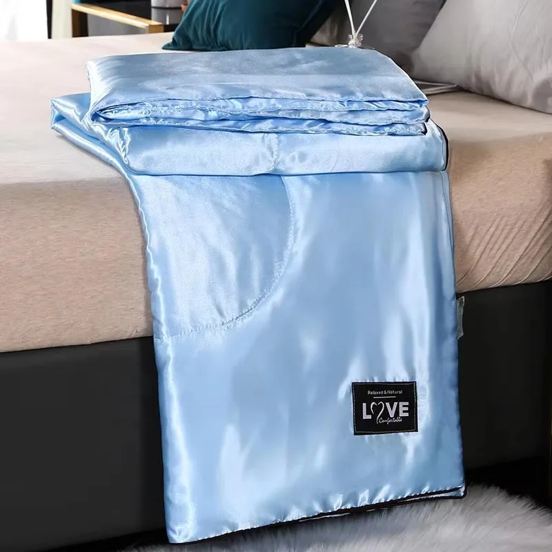 Single_Queen_King Size Silky Cooling Satin Blanket 4 Styles 1pc Solid Comforter Bed Cover Thin Quilt Sheet Pillowcase Sets