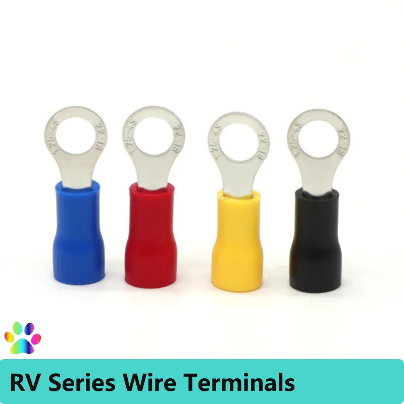 

100Pcs O Type Wire Terminals RV1.25-4 RV2-3 RV2-4 RV3.5-4 RV5.5-4 Circular Round Cold Press End Butt Cable Connector