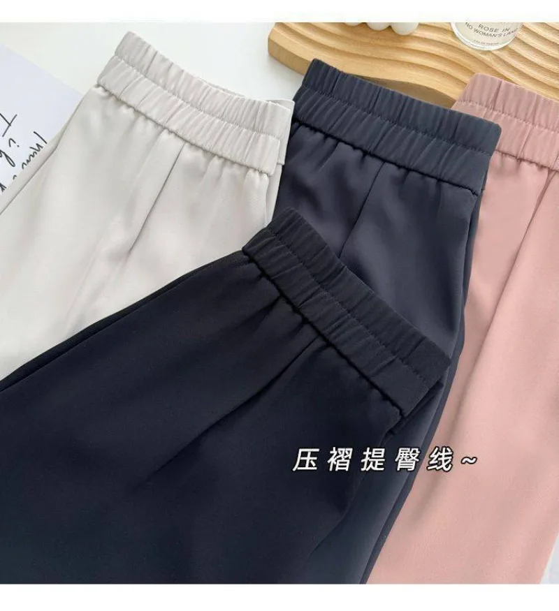 Korean New Spring Summer Thin Pants Women Elastic Waist Suit Pants Women's 2027 Nine-point Casual Straight-leg Pants Ladies
