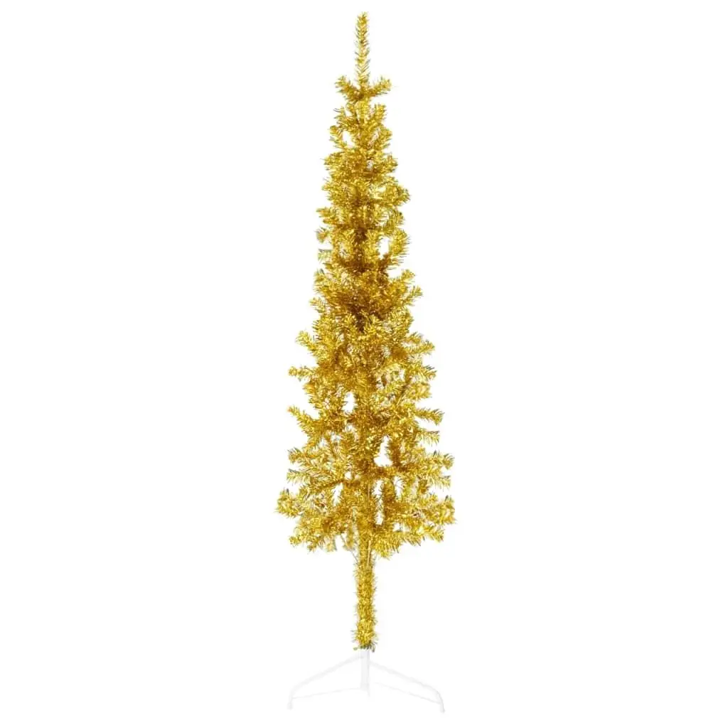 150cm Slim Gold Half Christmas Tree with Stand - Elegant Artificial Holiday Decor