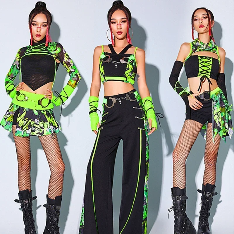 2024 Jazz Dance Clothes Women Sexy Kpop Clothing Green Sets Nightclub DJ Singer Gogo Dance Costume Darg Queen Outfits