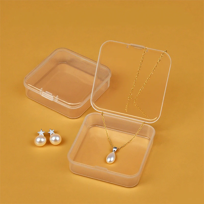 

10PCS Clear Plastic Square Jewelry Box 6.5cm Flip Top Small Portable Travel Storage Case for Earrings Rings Pendants Packaging