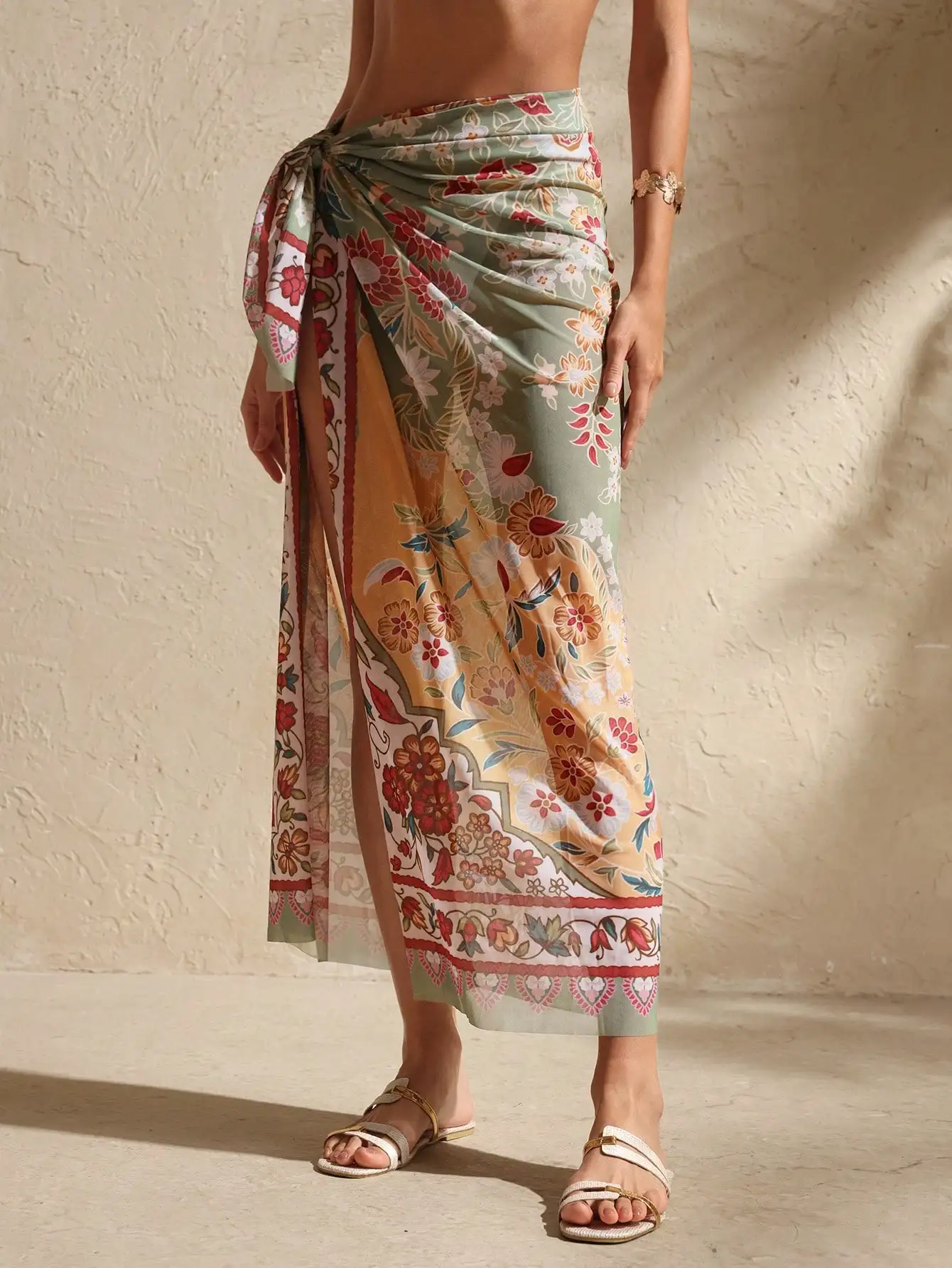 

Женская шифоновая юбка-накидка с цветочным принтом, пляжная макси-юбка