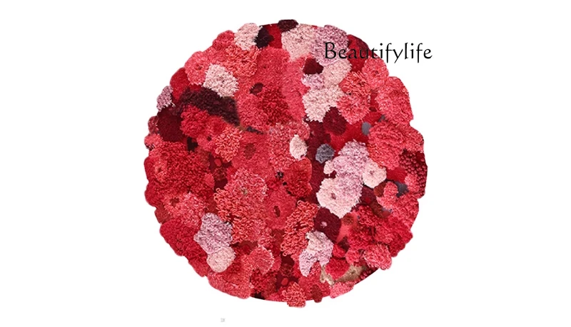 Limited Flower Sea Red! 100% Handmade Red Carpet Round Wool Living Room ins Premium Bedroom Vintage Style