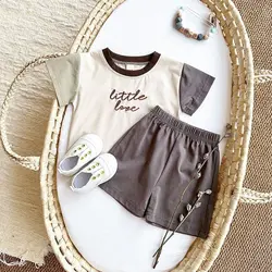 New Baby Girls Clothes Set Embroidery Letters Color Patchwork Casual T-shirt+Loose Shorts Newborn Summer Boys Suit 0-4Y