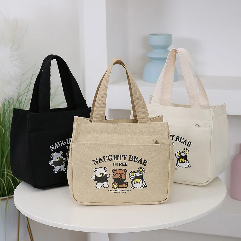 Cartoon Cute Printed Pattern Canvas Versatile Handbag Office Worker Lunch Bag Tote Bag