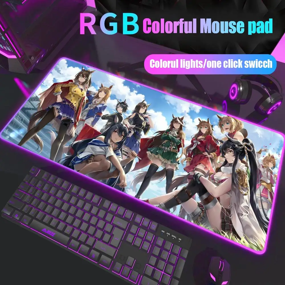 

umamusume pretty derby Mouse Pad Gamer Rgb Desk Mat Back Light Led Mousepad Setup Gaming Deskmat Big Mousepad Backlight