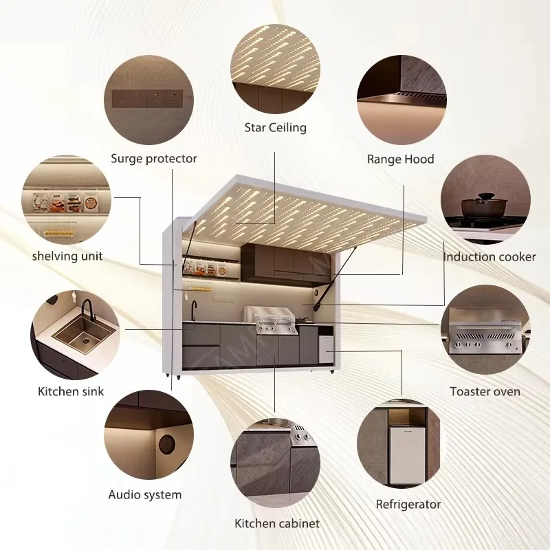 Weatherproof Modular Aluminum Alloy Outdoor Kitchen Cabinet Multifunctional BBQ Kitchen Shed