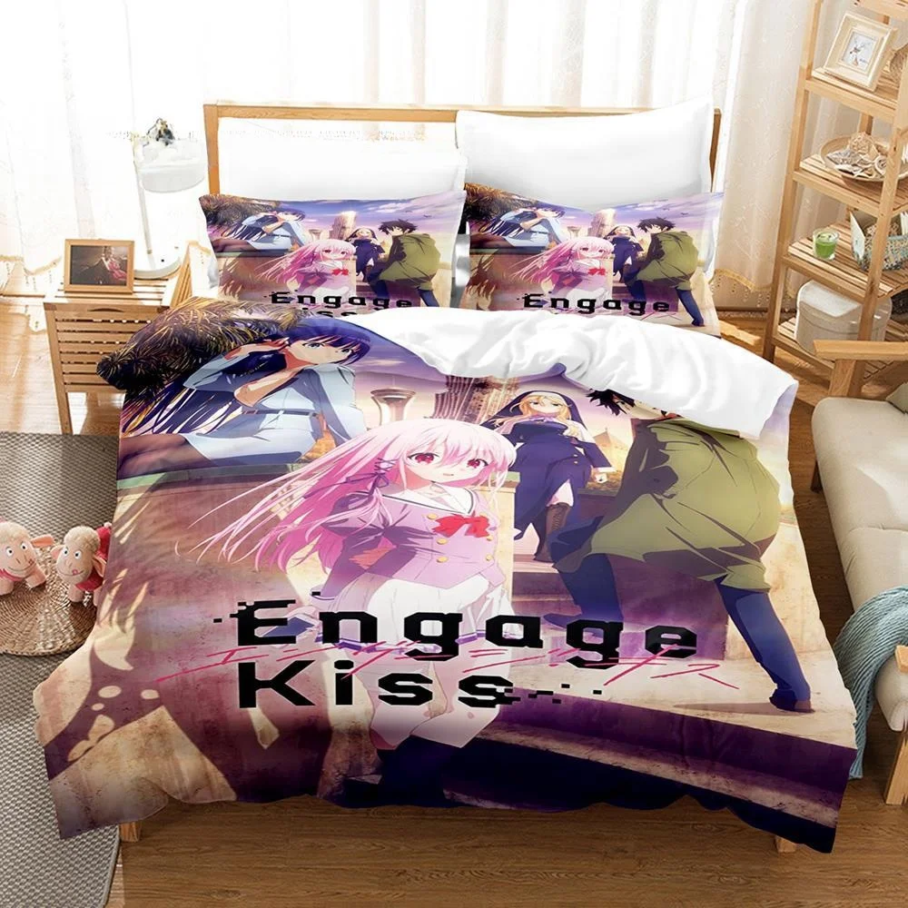 Anime Engage Kiss Bedding Set Single Twin Full Queen King Size Bed Set Teenager Bedroom Sheet Set 3D Print Anime Bed Sheet Set