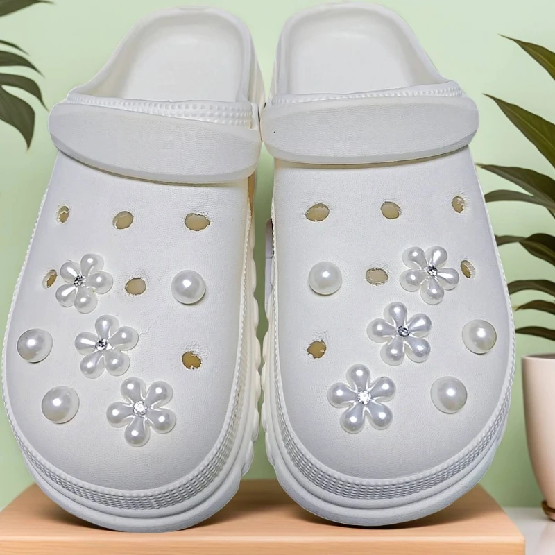 12pcs Fashion Pearl Design Shoe Charms Set with Detachable Flower Buckle for Garden Shoes ABS Material Holiday Gift Idea