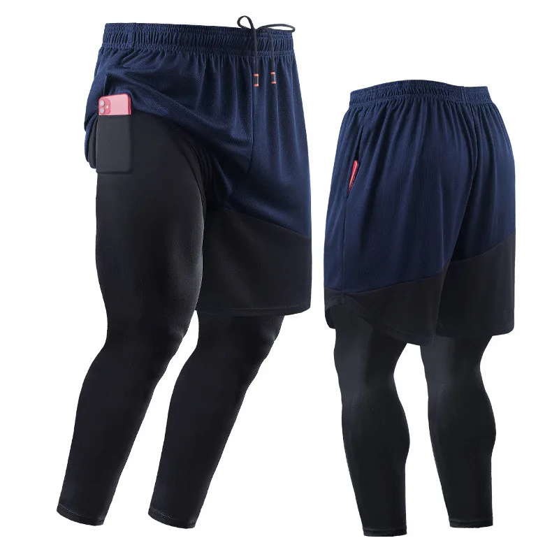 Men Student Basketball Shorts Tights Sport Suits Gym For Soccer Exercise Clothes Running Fitness Two in One Jersey Pants 6097