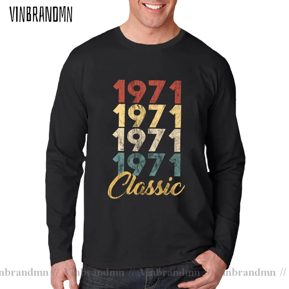 Vinbrandmn Vintage 70s Clothing Retro Classic 1971 T Shirt Long Sleeves Tshirt Birth Year Born in 1971 T-Shirt Made in 1971 Tees