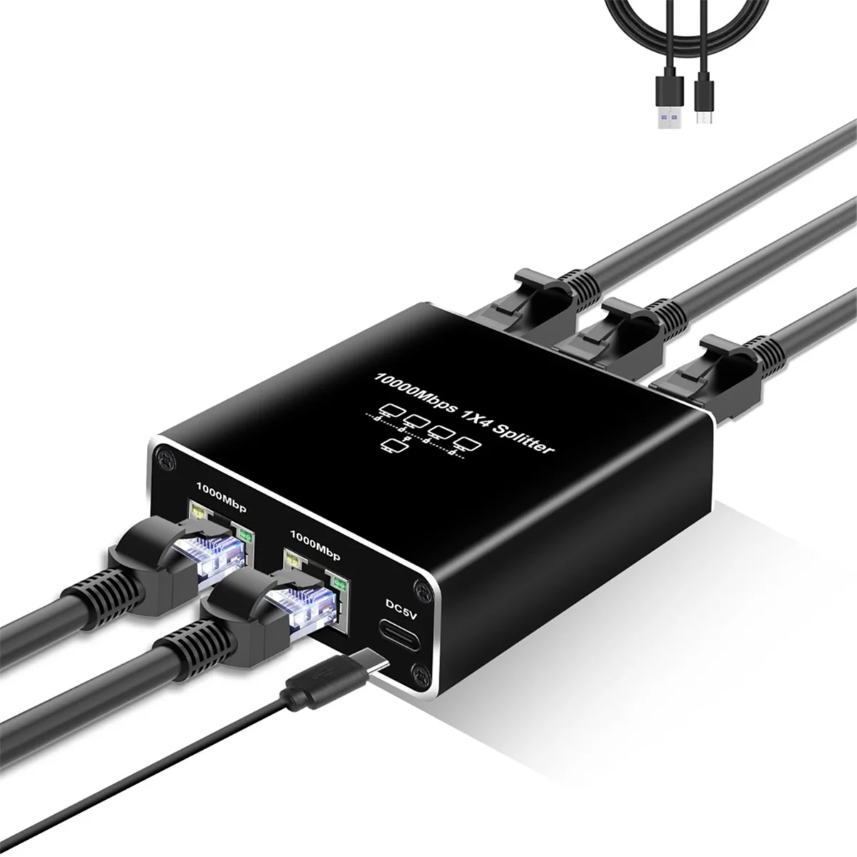 Quality 5 Port Gigabit Ethernet Switch with USB Power Cable, 1000Mbps Ethernet Splitter 1 to 4 Out , for Cat 5/5E/6/7/8