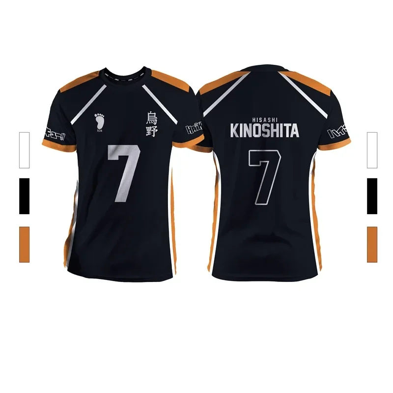 Black summer novelty, men's sports fashion, casual, comfortable, breathable, volleyball, anime, unisex, short sleeve, round neck
