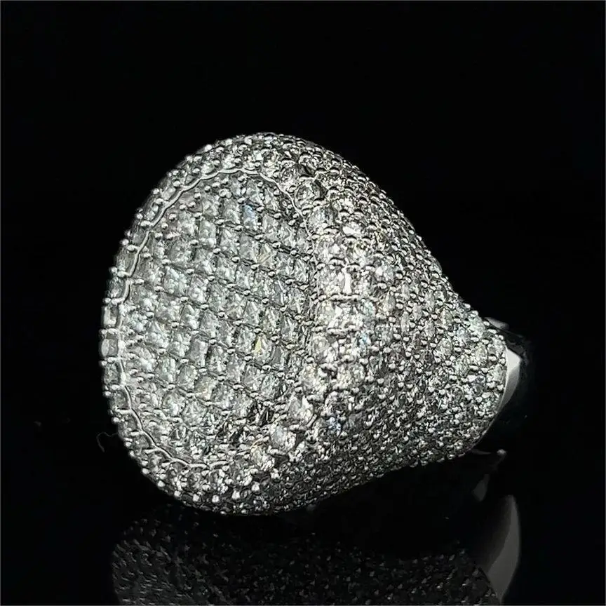 Rapper Moissanite Diamond Ring Fully Iced Out Round Ring Hip Hop 925 Sterling Silver Vvs Moissanite Ring