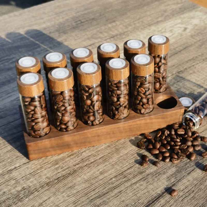 Wooden Coffee Beans  Flower  Tea  Display Rack Stand  Glass Test Tube Sealed Storage Cereals canister