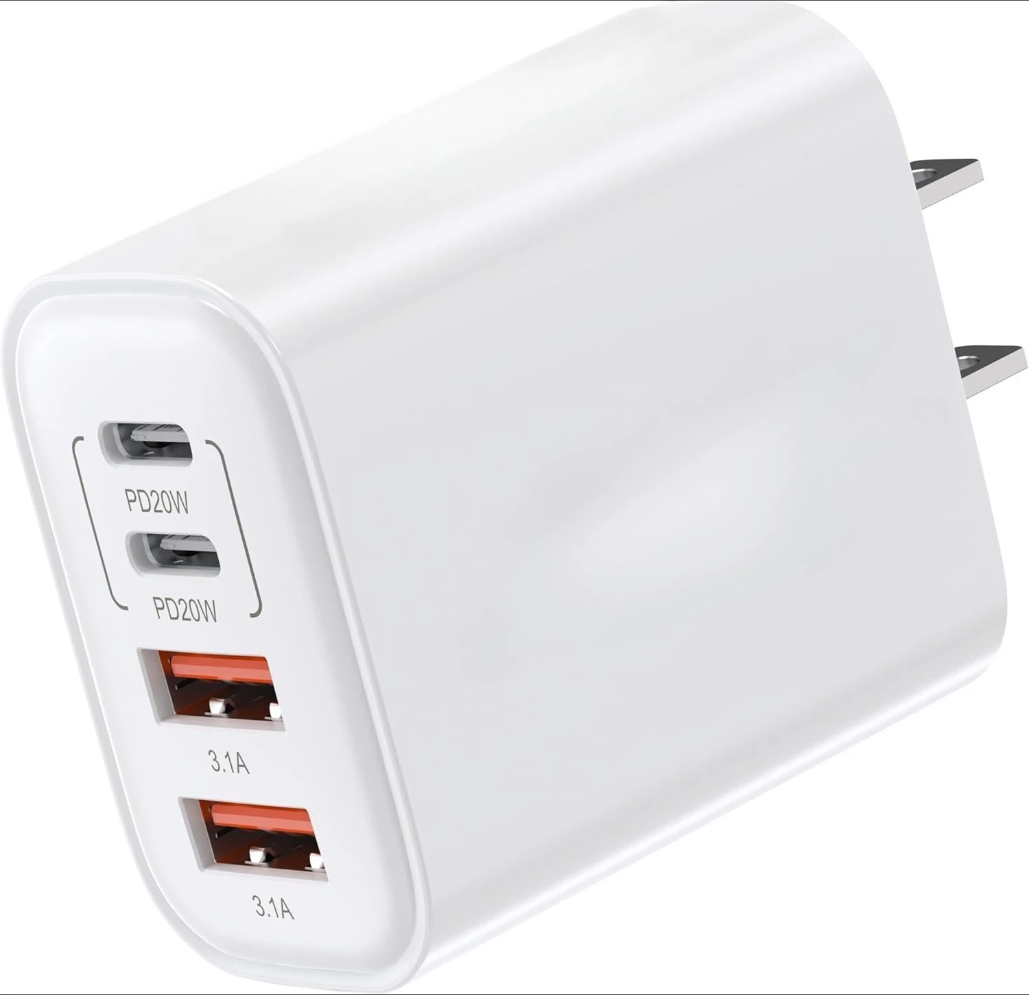 

USB C Block 40W, 4 Ports Wall Plug Fast Charging Block, PD+QC Multiport Power Adapter USB C Charger Type C for iPhone.