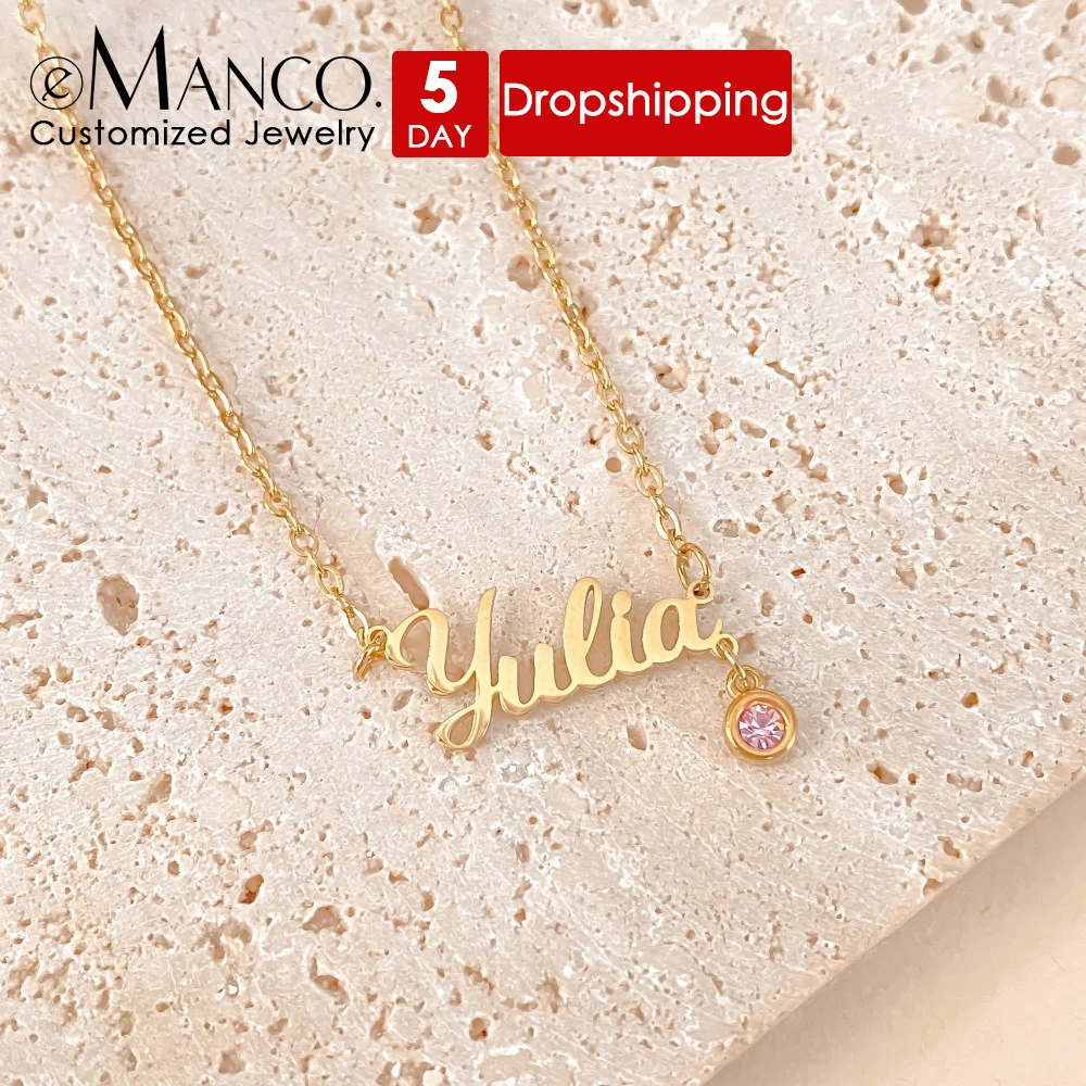 EMANCO Sparkling Birthstone Pendant Necklaces Custom Name Monogrammed Necklace Stainless Steel Women's Jewelry Wholesale