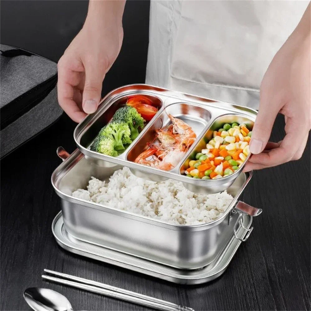 

304 Stainless Steel Lunch Box Household Spill-proof Square Lunch Box Double-layer Compartmental Lunch Box Suitable For Picnics