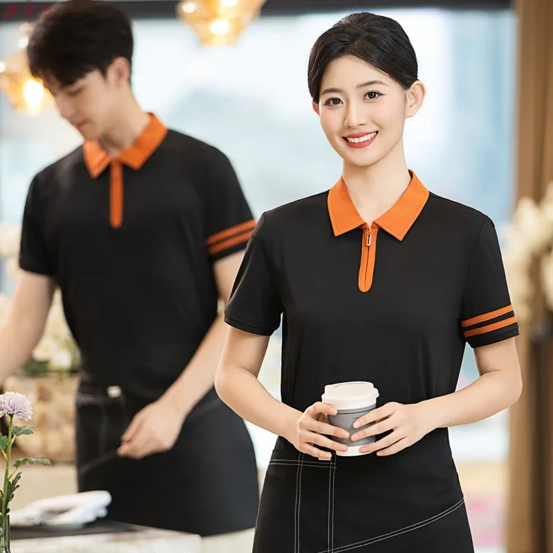 ร้านอาหารตะวันตกย่างสเต็กฤดูร้อนชุดทํางาน Catering Fast Food Restaurant แผงขายอาหารขนาดใหญ่ Waiter แขนสั้น Work Clot
