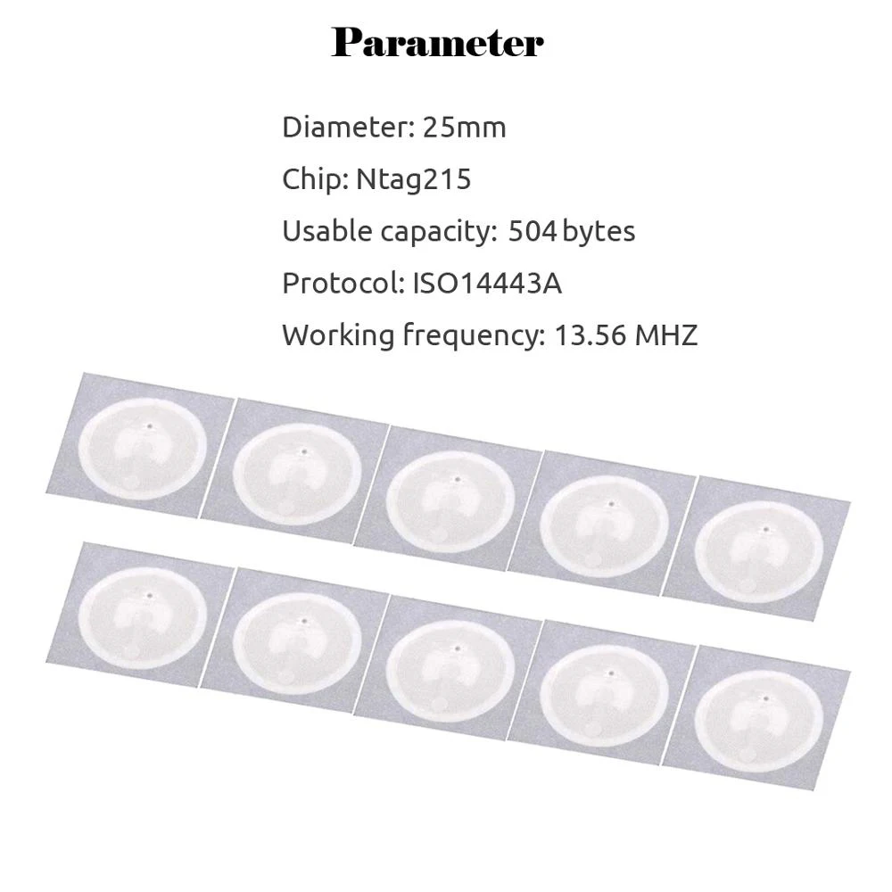 50/100pcs Ntag215 Self-adhesive NFC Lable Tag Sticker 13.56MHz ISO14443A White Universal 215 RFID Phone Available Adhesive Label