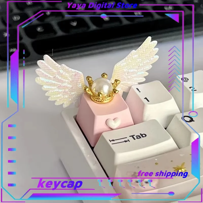 Angel Wings Single Mechanical Keyboard Keycap Oem Height Cross Axis Abs Material Five Sided Thermal Sublimation Process Anime