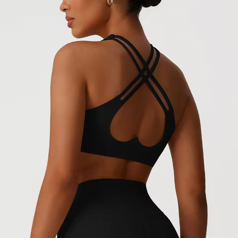 

Women's New Arrival Cross-Back Yoga Tank Top High Support Padded Sports Bra with Slimming Design Gym Wear Crop Top for Training