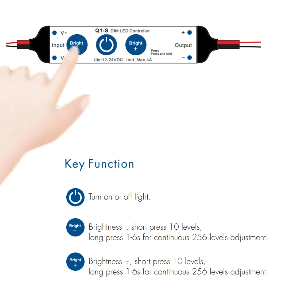 3-klawiszowy jednokolorowy mini kontroler LED Bezstopniowe ściemnianie 1CH 4A DC12V 24V Ściemniacz do jednokolorowych pasków świetlnych LED 5050