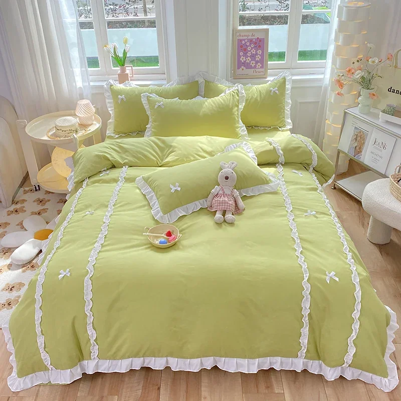 3/4pcs Bed Comforter Bedsheets with Pillows Case Linens Queen Size Bedding Sets 2 Bedrooms Bedspreads 2 Seater Green Children's