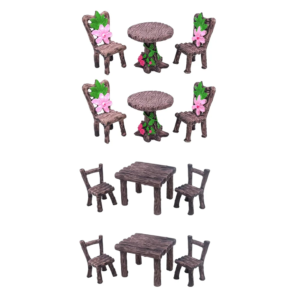 4 juegos de Mini muebles de resina, decoraciones encantadoras para micropaisaje, Mini silla de resina, accesorio de paisaje en miniatura