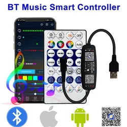 Mini RGB Bluetooth-compatible Controller Music LED Light Strip Controller for RGB Tape Lights Smart APP Control DC 5V 12V 24V