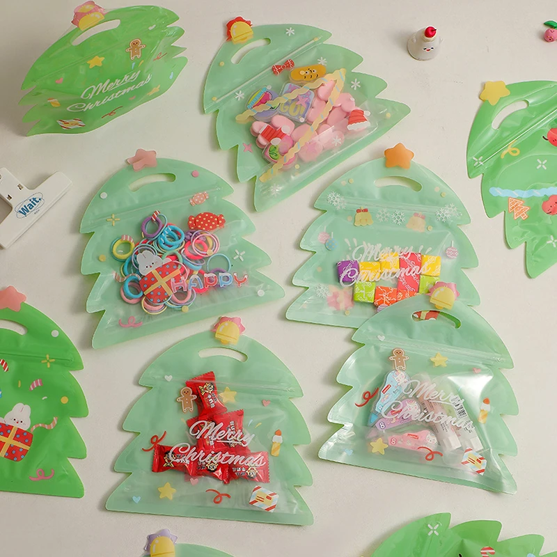 5/10pcs Christmas Gift Bags For Candy Chocolate Cookie Nougat Biscuit Packing Gift Zipper Bags Reusable Pouches