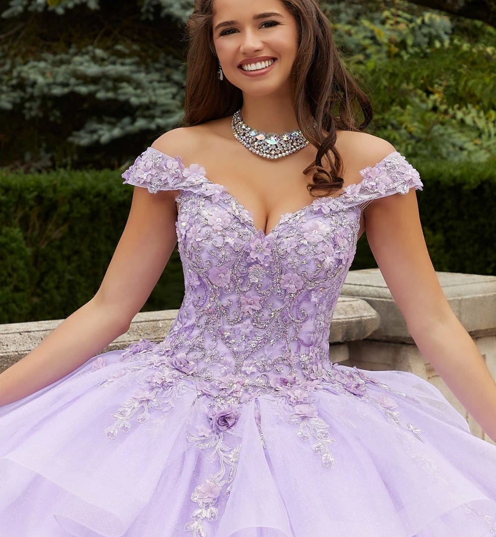 EVLAST klasyczny niebieski kryształowa sukienka na Quinceanera suknia balowa z cekinami z odkrytymi ramionami 3D kwiaty gorset Vestidos Para XV Años TQD117