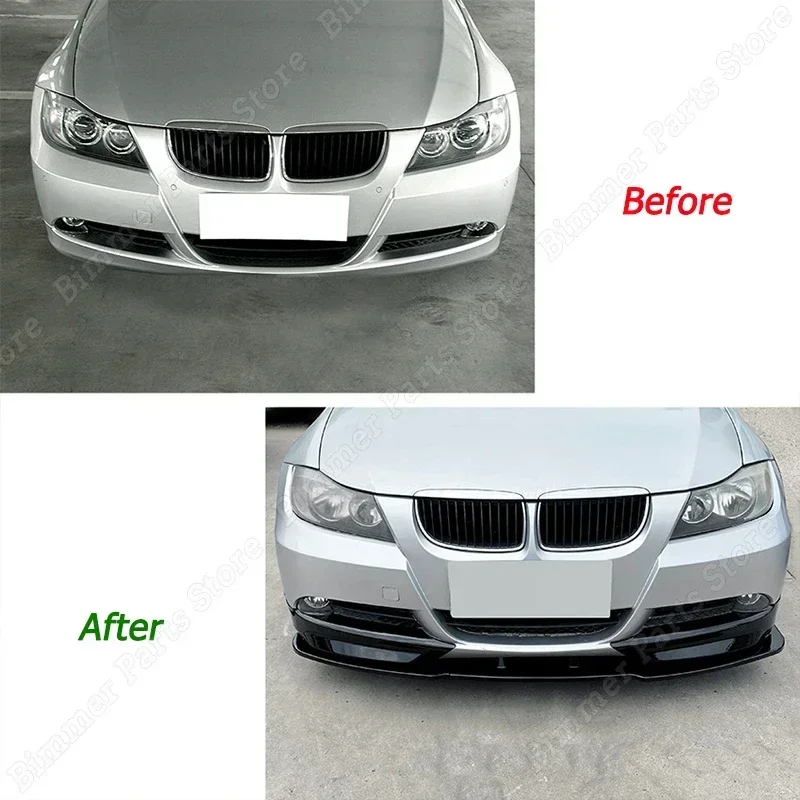 For BMW 3 Series E90 E91 320i 325i 2005-2008 Pre-LCI Front Bumper Splitter Lip Diffuser Guard Body Kits Tunning ABS Gloss Black