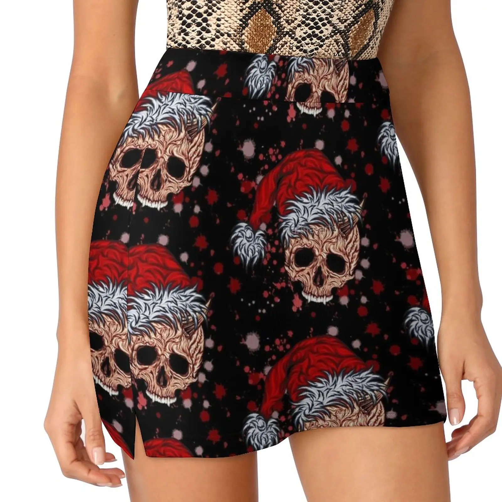 

Krampus. Skull In A New Year'S Cap And With Bloody Splashes Women's skirt Aesthetic skirts New Fashion Short Skirts 2018