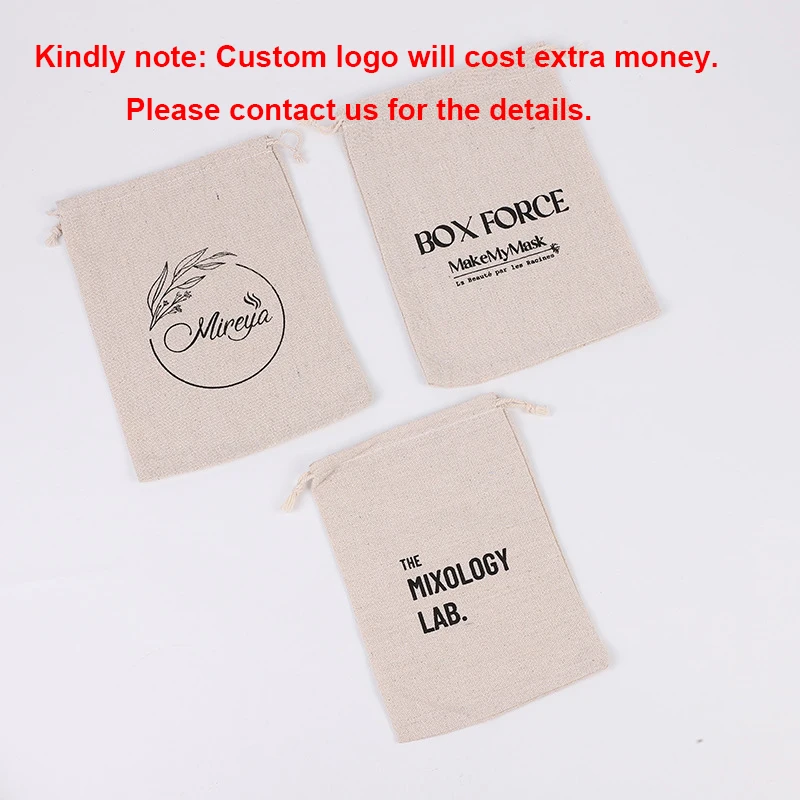 50pcs/lot Cotton Linen Drawstring Bags Rice Wine Storage Bag Birthday Gift Makeup Jewelry Packaging Pouch Bags Custom Logo Print