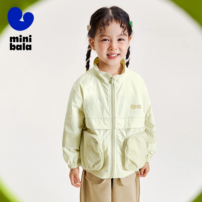 Mini Bala Outerwear Boys and Girls Outerwear 2024 Loose Fashionable Color-Blocking Children Casual Wear