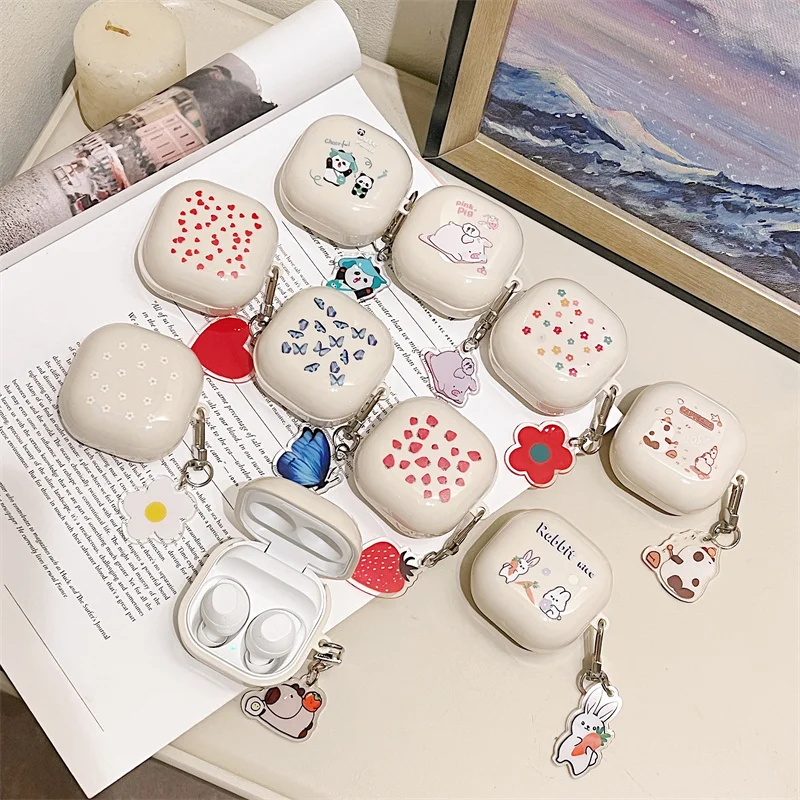 حافظة لهاتف سامسونج جالاكسي Buds FE/Buds 2 pro/Buds 2/Buds pro/buds Live، تصميم حيوان لطيف غطاء حماية لسماعات الأذن البيضاء الإبداعية