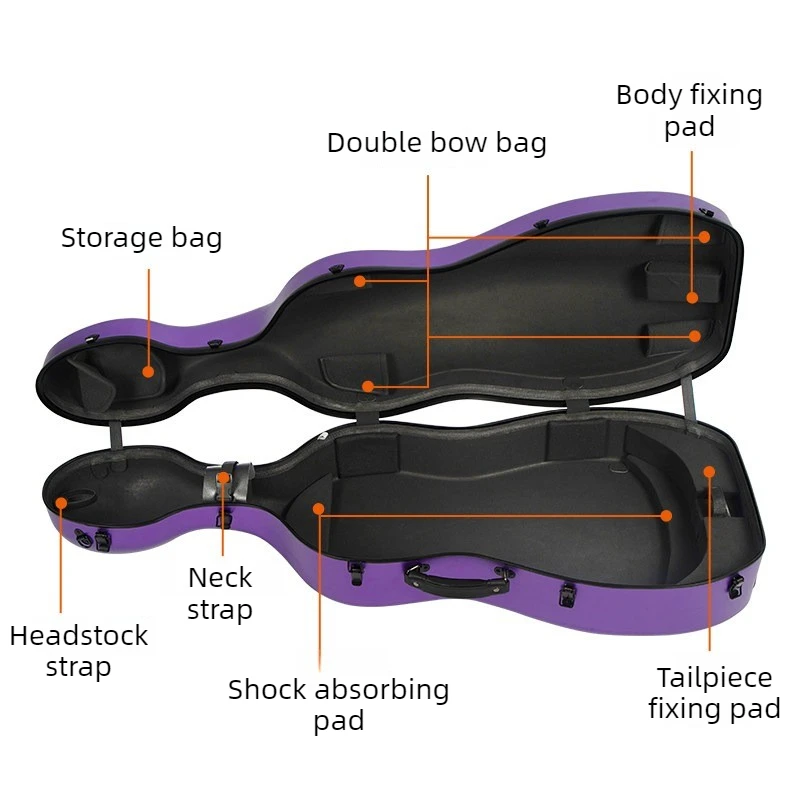 Portable Cello Case Pulley Cello Storage Box Lightweight Pressure Resistance Cellos Transport Box String Instrument Accessories