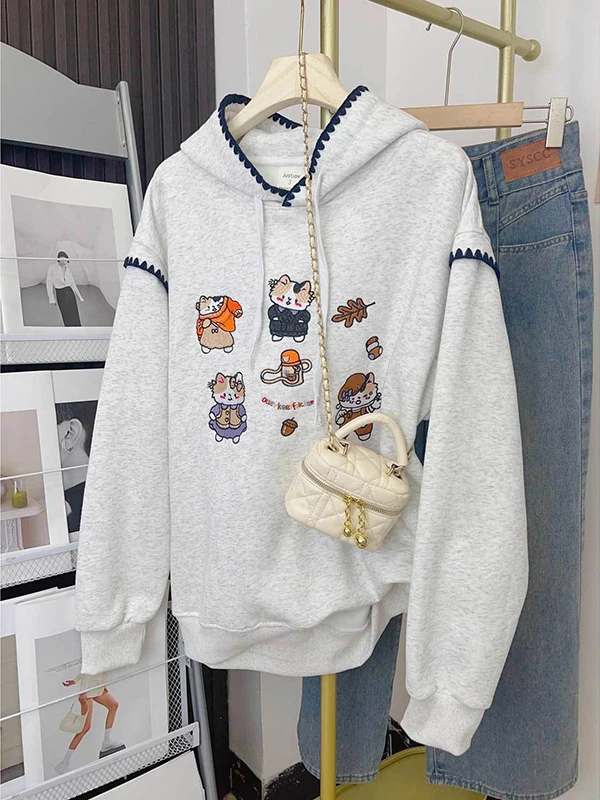 

plus Size 300 Pou Faionable Hooded Embroidered Long Sve Sweatirt Women's Loose Casual Top Trendy Comfortable Street...