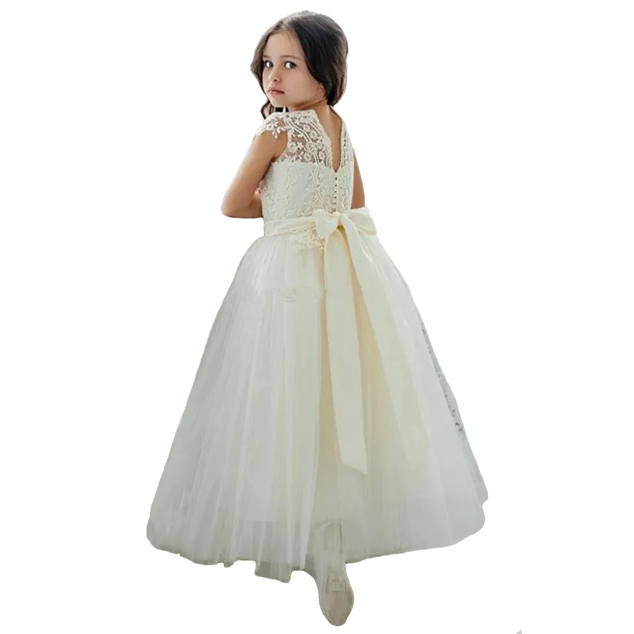 

Toddlers Flower Girl Dresses With Sashes Baby Girls Pageant Dress A-Line Lace Tulle First Communion Party Christmas Gowns