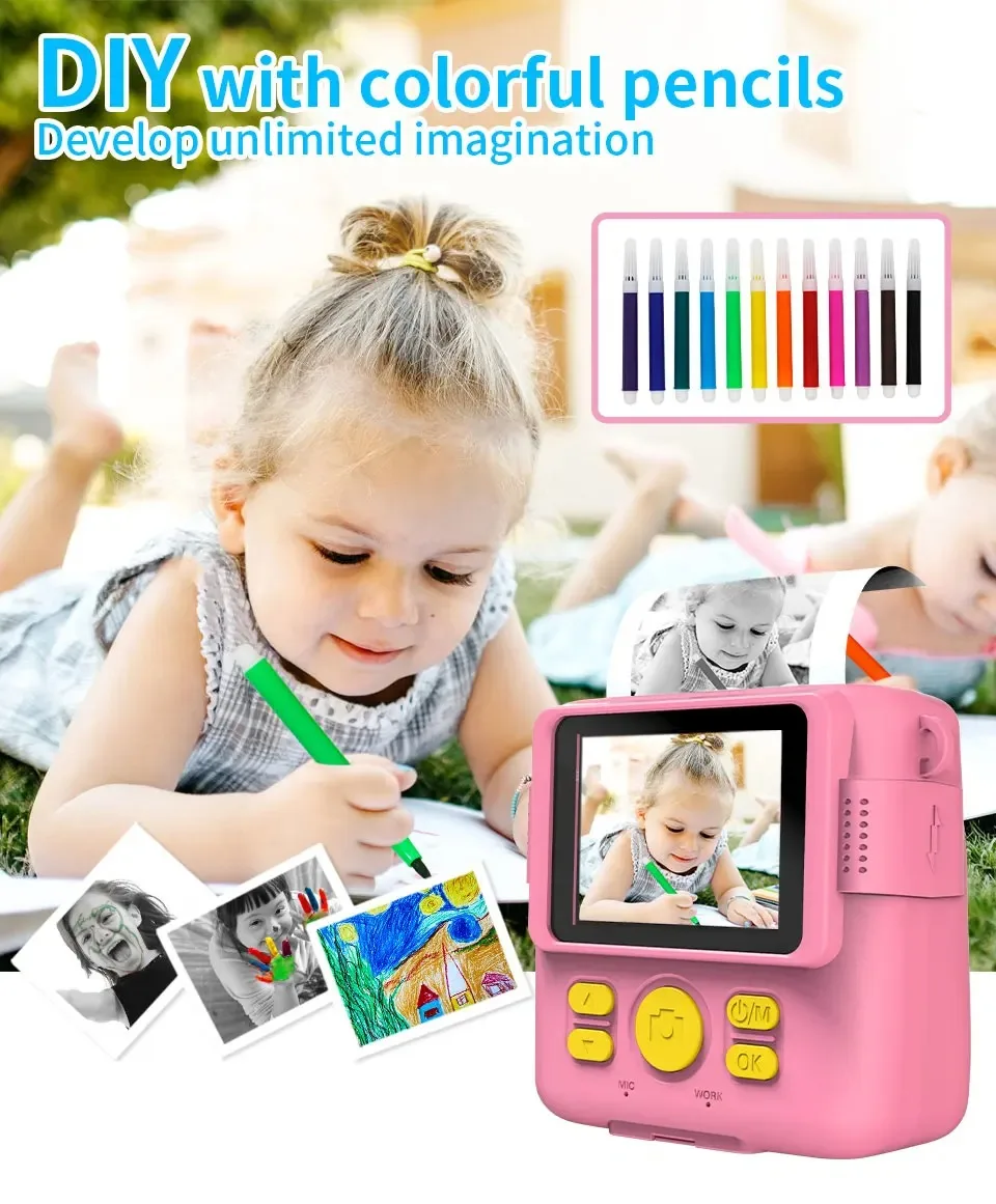 

Children 1080P HD Digital Camera Toys Instant Print for Kids Thermal Print Camera Instant Print Photo Video With 32G Memory Card