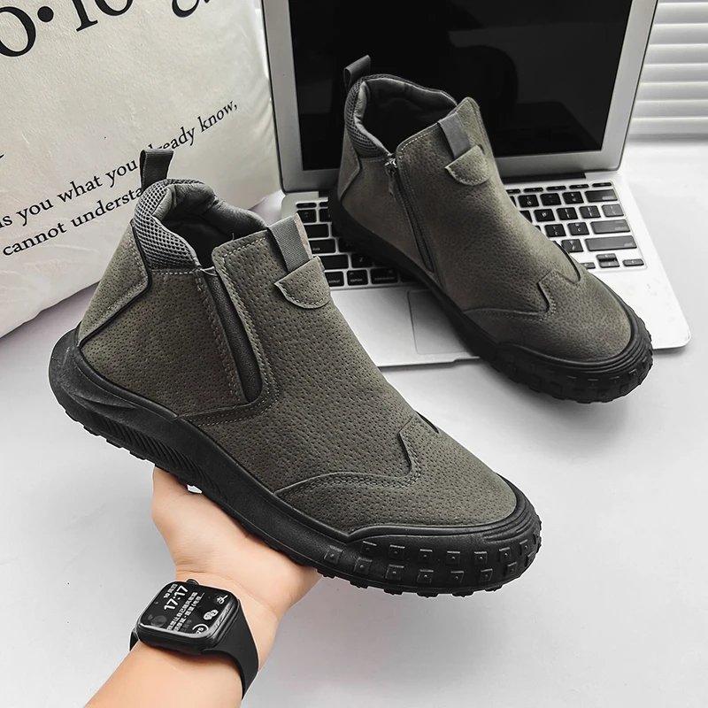 Men's Shoes Autumn High Cut British Style One Foot Anti Slip And Wear-resistant Short Boots Construction Site Work Casual Shoes